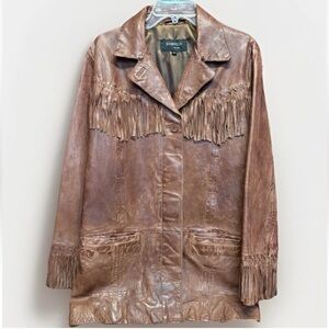 Damselle Brown Leather Jacket with Fringe Size Medium #5438